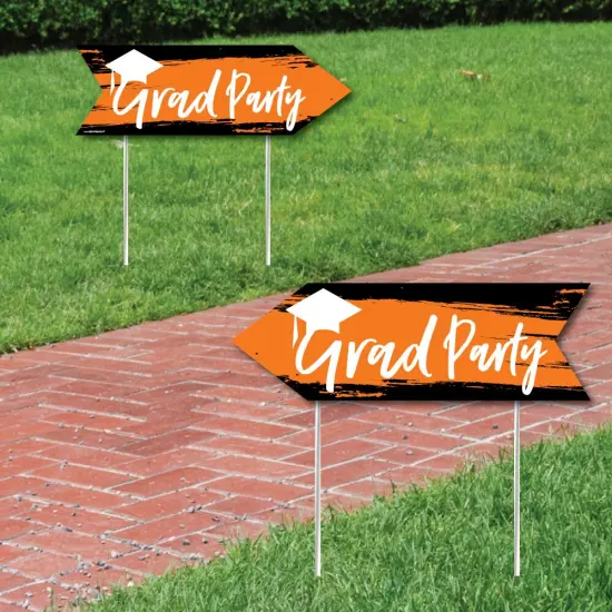 Big Dot of Happiness Orange Graduation Party Sign Arrow - Double Sided Directional Yard Signs - Set of 2 {1}