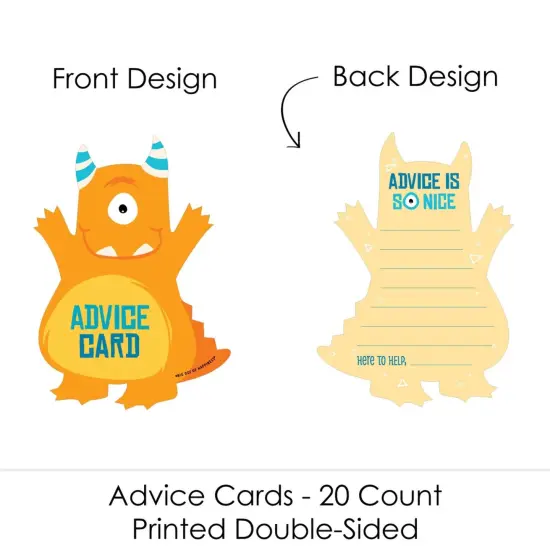 Big Dot of Happiness Monster Bash - Wish Card Little Monster Baby Shower Activities - Shaped Advice Cards Game - Set of 20 {4}