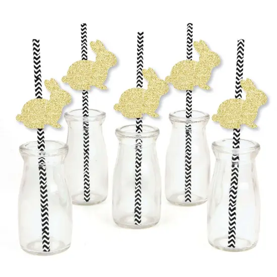 Big Dot of Happiness Gold Glitter Bunnies Party Straws - No-Mess Real Gold Glitter Cut-Outs & Decorative Easter Paper Straws - Set of 24 {3}