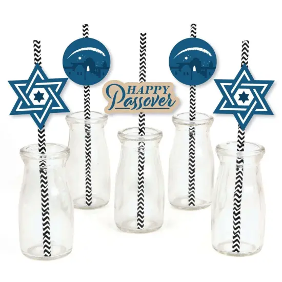 Big Dot of Happiness Happy Passover - Paper Straw Decor - Pesach Party Striped Decorative Straws - Set of 24 {1}