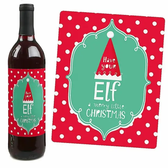 Big Dot of Happiness Elf Squad - Elf Christmas Party Decorations for Women and Men - Wine Bottle Label Stickers - Set of 4 {4}