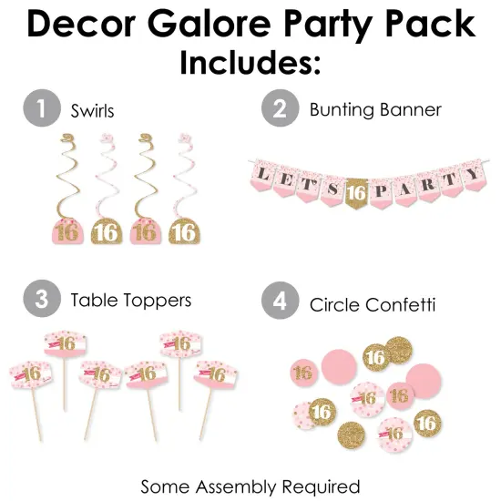 Big Dot of Happiness Sweet 16 - 16th Birthday Party Supplies Decoration Kit - Decor Galore Party Pack - 51 Pieces {3}