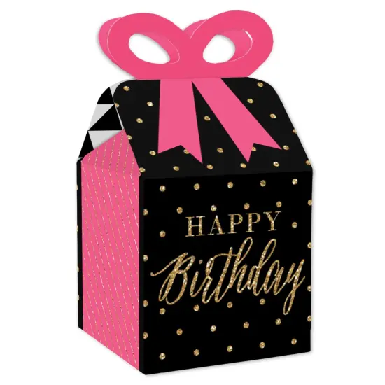 Big Dot of Happiness Chic Happy Birthday - Pink, Black and Gold - Square Favor Gift Boxes - Birthday Party Bow Boxes - Set of 12 {1}