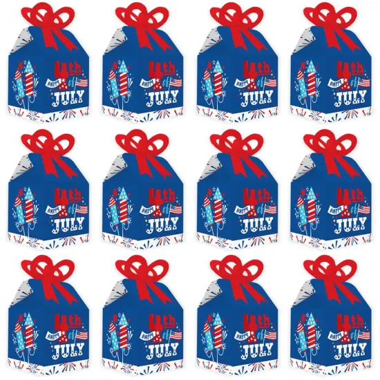 Big Dot of Happiness Firecracker 4th of July - Square Favor Gift Boxes - Red, White and Royal Blue Party Bow Boxes - Set of 12 {6}