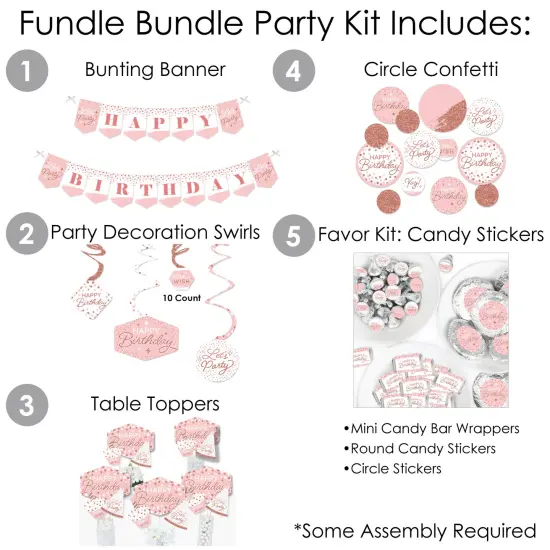 Big Dot of Happiness Pink Rose Gold Birthday - Happy Birthday Party Supplies - Banner Decoration Kit - Fundle Bundle {3}