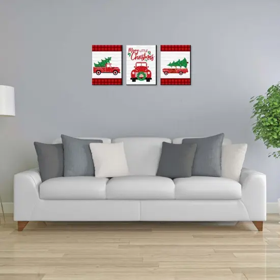 Big Dot of Happiness Merry Little Christmas Tree - Red Truck and Car Christmas Wall Art and Holiday Decorations - 7.5 x 10 inches - Set of 3 Prints {3}