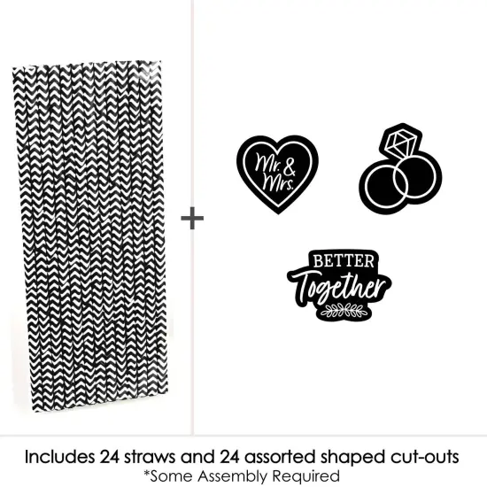 Big Dot of Happiness Mr. and Mrs. - Paper Straw Decor - Black and White Wedding or Bridal Shower Striped Decorative Straws - Set of 24 {4}