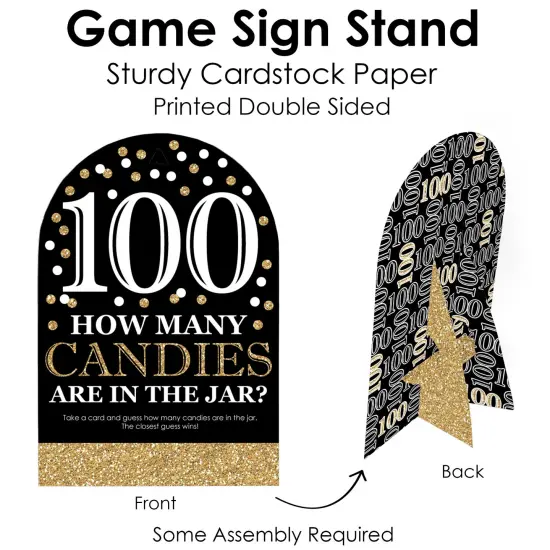 Big Dot of Happiness Adult 100th Birthday - Gold - How Many Candies Birthday Party Game - 1 Stand and 40 Cards - Candy Guessing Game {6}