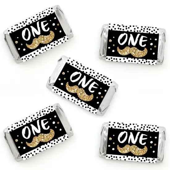 Big Dot of Happiness 1st Birthday Little Mr. Onederful - Mini Candy Bar Wrapper Stickers - Boy First Birthday Party Small Favors - 40 Count {1}