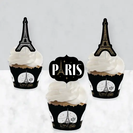 Big Dot of Happiness Stars Over Paris - Cupcake Decoration - Parisian Themed Party Cupcake Wrappers and Treat Picks Kit - Set of 24 {4}