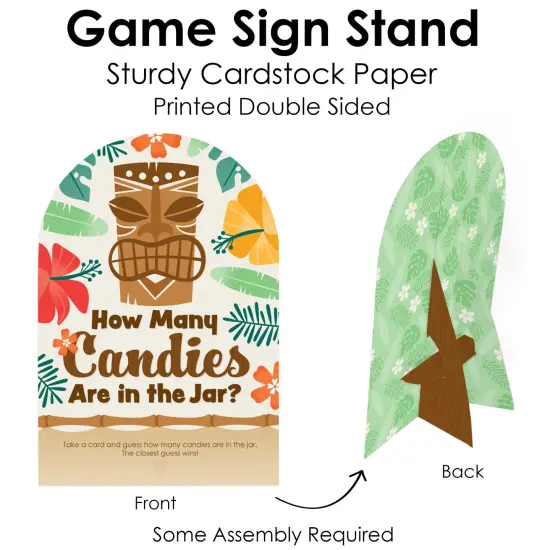 Big Dot of Happiness Tropical Luau - How Many Candies Hawaiian Beach Party Game - 1 Stand and 40 Cards - Candy Guessing Game {6}
