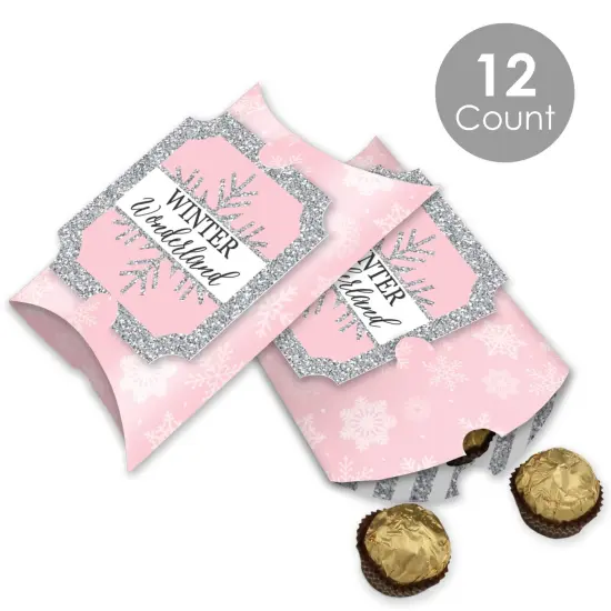 Big Dot of Happiness Pink Winter Wonderland - Favor Gift Boxes - Holiday Snowflake Birthday Party and Baby Shower Large Pillow Boxes - Set of 12 {3}
