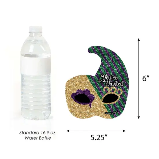 Big Dot of Happiness Mardi Gras - Shaped Fill-in Invitations - Masquerade Party Invitation Cards with Envelopes - Set of 12 {6}