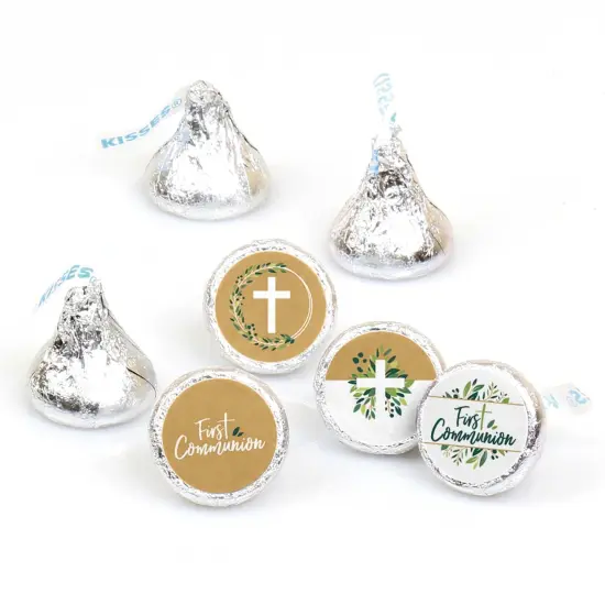 Big Dot of Happiness First Communion Elegant Cross - Religious Party Round Candy Sticker Favors - Labels Fits Chocolate Candy (1 sheet of 108) {1}