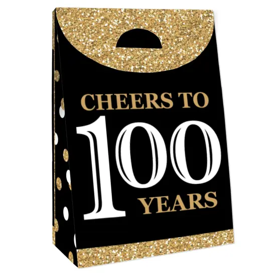 Big Dot of Happiness Adult 100th Birthday - Gold - Birthday Gift Favor Bags - Party Goodie Boxes - Set of 12 {4}