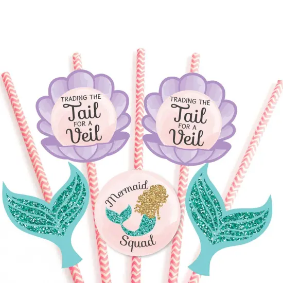 Big Dot of Happiness Trading The Tail for A Veil - Paper Straw Decor - Mermaid Bachelorette Party Bridal Shower Striped Decorative Straws - Set of 24 {7}