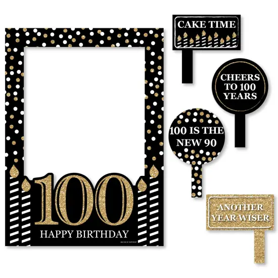 Big Dot of Happiness Adult 100th Birthday - Gold - Birthday Party Selfie Photo Booth Picture Frame & Props - Printed on Sturdy Material {7}