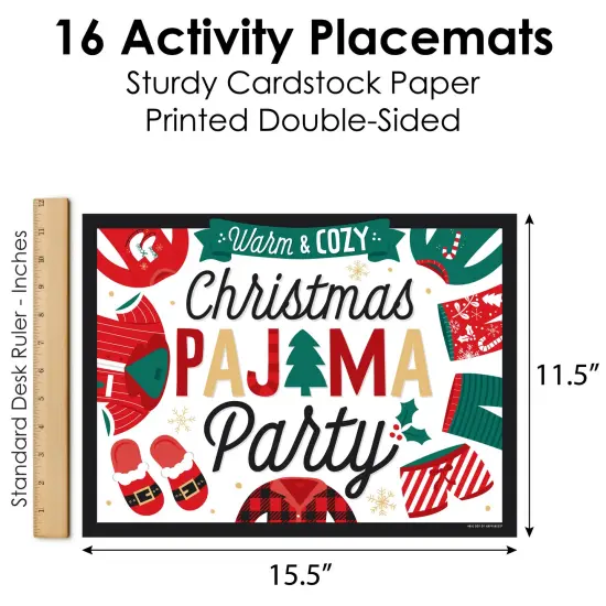 Big Dot of Happiness Christmas Pajamas - Paper Holiday Plaid PJ Party Coloring Sheets - Activity Placemats - Set of 16 {6}