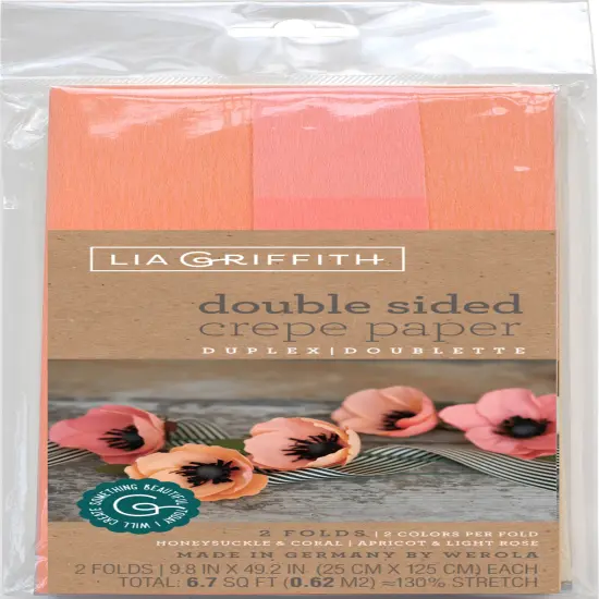 Lia Griffith Double-Sided Extra Fine Crepe Paper 2/Pkg-Honeysuckle/Coral & Apricot/Light Rose {1}