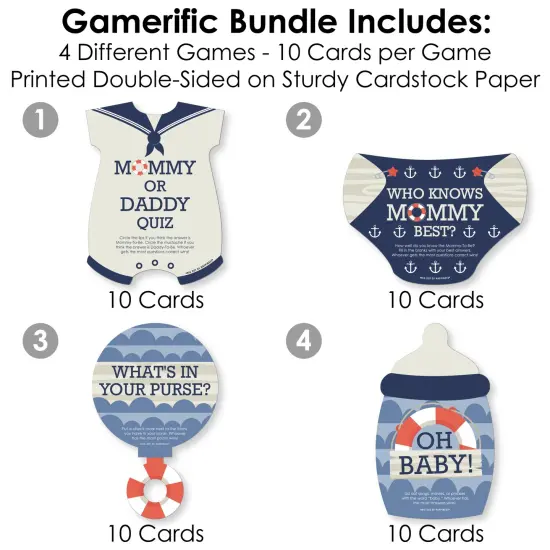 Big Dot of Happiness Ahoy &ndash; Nautical - 4 Baby Shower Games - 10 Cards Each - Gamerific Bundle {4}