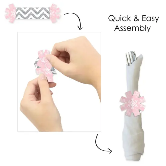 Big Dot of Happiness Pink Winter Wonderland - Holiday Snowflake Birthday Party and Baby Shower Paper Napkin Holder - Napkin Rings - Set of 24 {6}