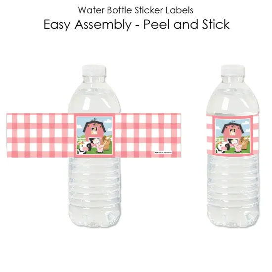 Big Dot of Happiness Girl Farm Animals - Pink Barnyard Baby Shower or Birthday Party Water Bottle Sticker Labels - Set of 20 {3}
