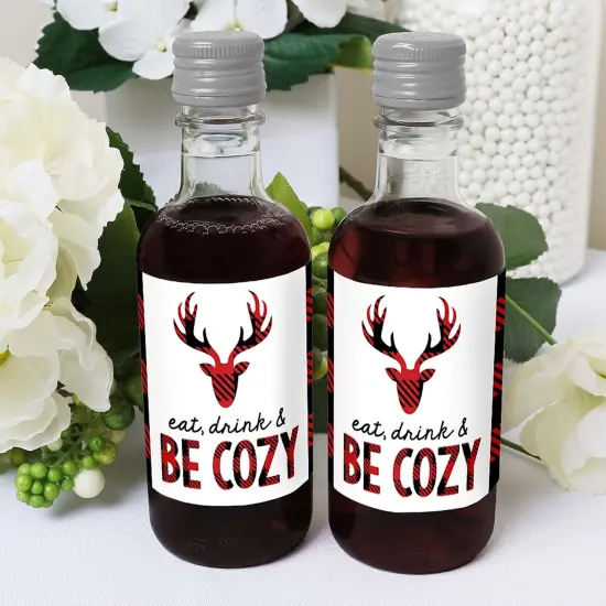 Big Dot of Happiness Prancing Plaid - Mini Wine and Champagne Bottle Label Stickers - Reindeer Holiday and Christmas Party Favor Gift - Set of 16 {6}