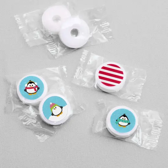 Big Dot of Happiness Holly Jolly Penguin - Holiday and Christmas Round Candy Sticker Favors - Labels Fits Chocolate Candy (1 Sheet of 108) {4}