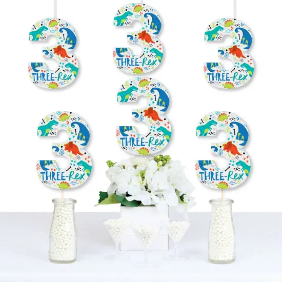 Big Dot of Happiness 3rd Birthday Roar Dinosaur - Three Shaped Decorations DIY Three Rex Dino Third Birthday Party Essentials - Set of 20 {1}