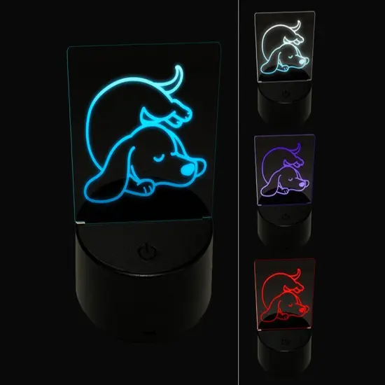 Dachshund Sleeping Wiener Dog 3D Illusion LED Night Light Sign Nightstand Desk Lamp {1}
