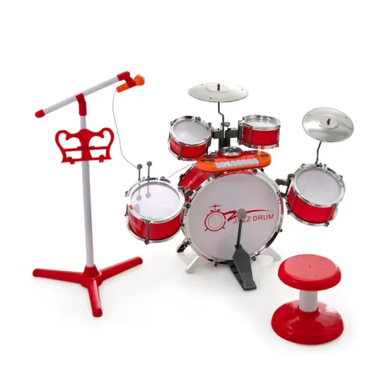 Jazz Drum Musical Instrument Set with Stool and Microphone Stand Ideal for Kids Birthday or Others Occasions Blue {8}