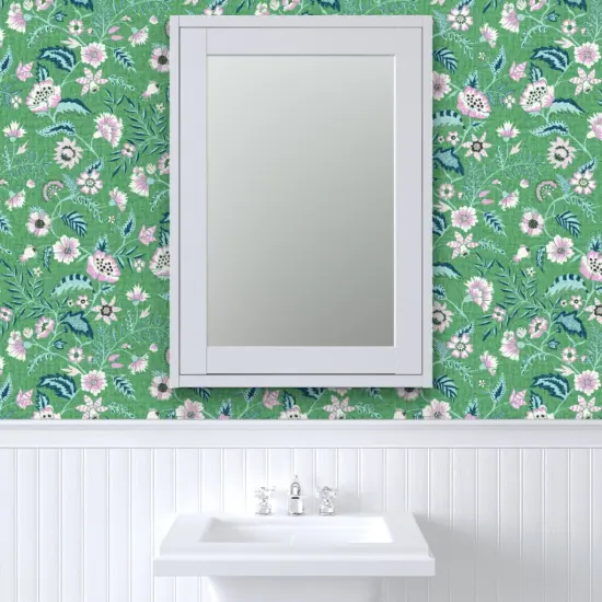 Peel & Stick Wallpaper 2FT Wide Boho Floral Modern Chintz Garden Vine Cottagecore Farmhouse Green Custom Removable Wallpaper by Spoonflower {6}