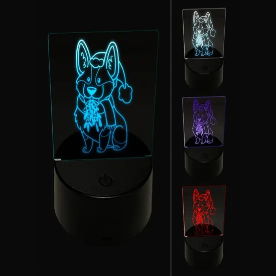 Happy Christmas Corgi with Mistletoe in Santa Hat 3D Illusion LED Night Light Sign Nightstand Desk Lamp {1}