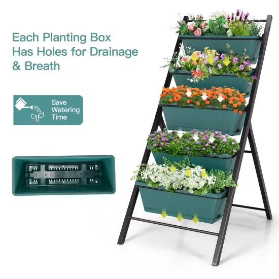 5-tier Vertical Garden Planter Box Elevated Raised Bed with 5 Container Green {5}