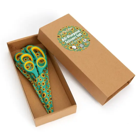 Special Gift Box Soft Grip Sunflowers Scissors Set - 3 Sizes - Handmade Fabric Case - All-Purpose Crafts, Office & School - Stainless Steel {6}