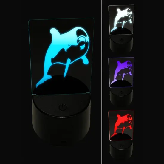 Curious Dolphin 3D Illusion LED Night Light Sign Nightstand Desk Lamp {1}