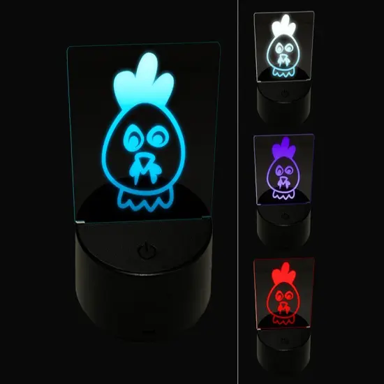 Chicken Rooster Face Doodle 3D Illusion LED Night Light Sign Nightstand Desk Lamp {1}