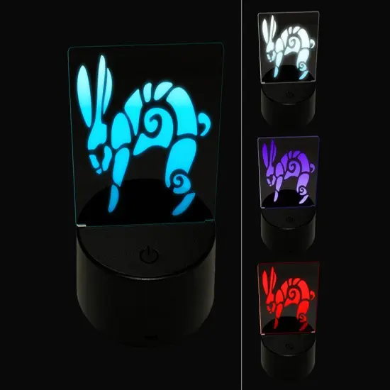 Southwestern Style Tribal Jackrabbit Hare Bunny 3D Illusion LED Night Light Sign Nightstand Desk Lamp {1}