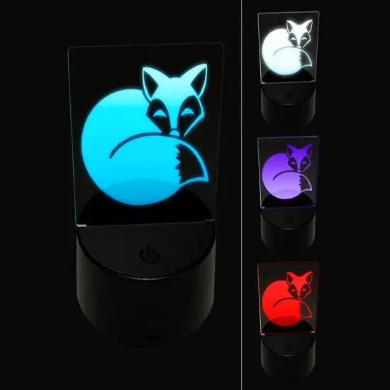 Fox Curled Up Sleeping 3D Illusion LED Night Light Sign Nightstand Desk Lamp {1}