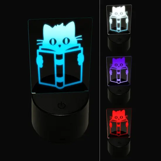 Cat Reading Book 3D Illusion LED Night Light Sign Nightstand Desk Lamp {1}
