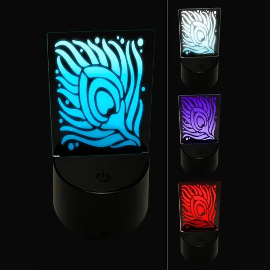 Artsy Peacock Feather Square 3D Illusion LED Night Light Sign Nightstand Desk Lamp {1}