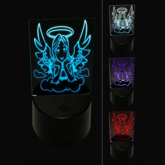 Angel Looking Down from Clouds 3D Illusion LED Night Light Sign Nightstand Desk Lamp {1}