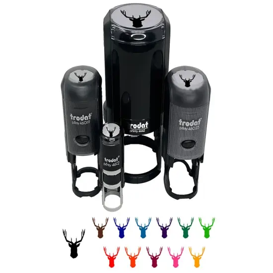 Deer Stag Head Solid Self-Inking Rubber Stamp for Stamping Crafting Planners Purple {2}