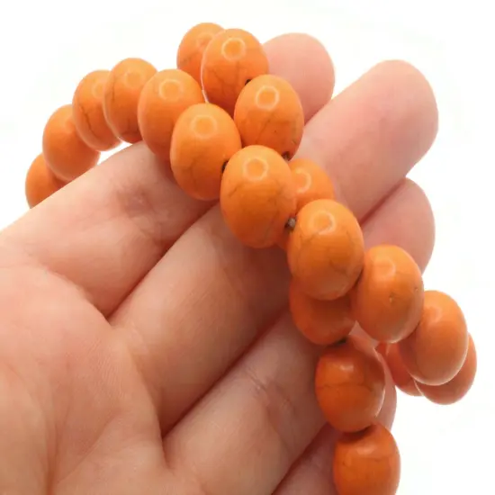 32 12mm Round Dyed Orange Synthetic Turquoise Stone Beads {3}