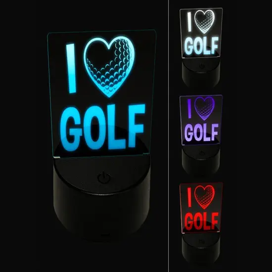 I Love Golf Heart Shaped Ball Sports 3D Illusion LED Night Light Sign Nightstand Desk Lamp {1}