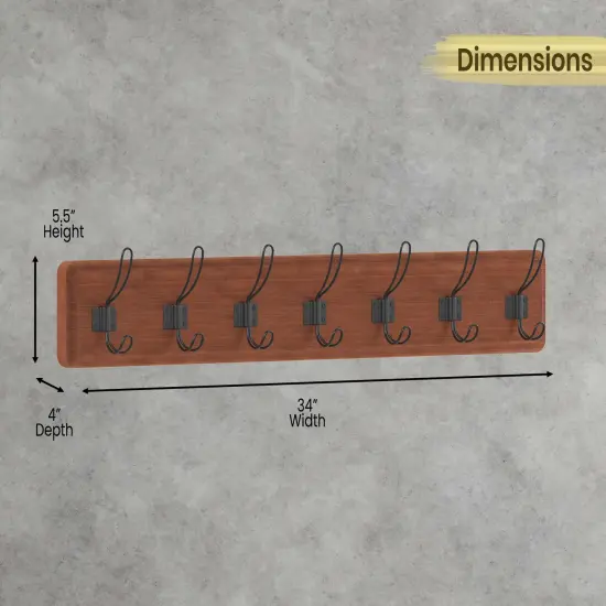 HBCY Creations Wall Mounted Storage Rack - Pine Wood Construction - 7 Hooks - Ideal for Entryway, Kitchen, Bathroom and More Brown {3}