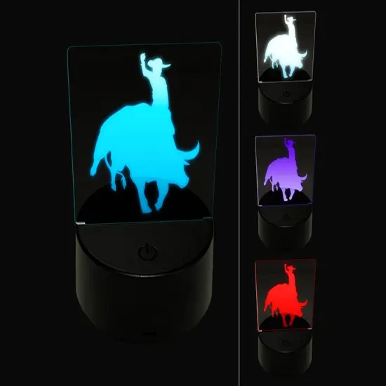 Rodeo Cowboy Riding on Bucking Bull 3D Illusion LED Night Light Sign Nightstand Desk Lamp {1}