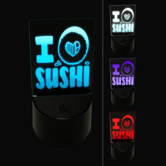 I Heart Love Sushi Roll 3D Illusion LED Night Light Sign Nightstand Desk Lamp {1}
