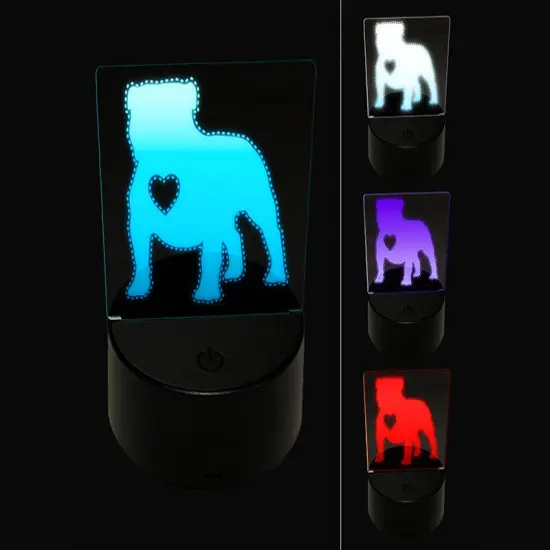 Bulldog English British Dog with Heart 3D Illusion LED Night Light Sign Nightstand Desk Lamp {1}