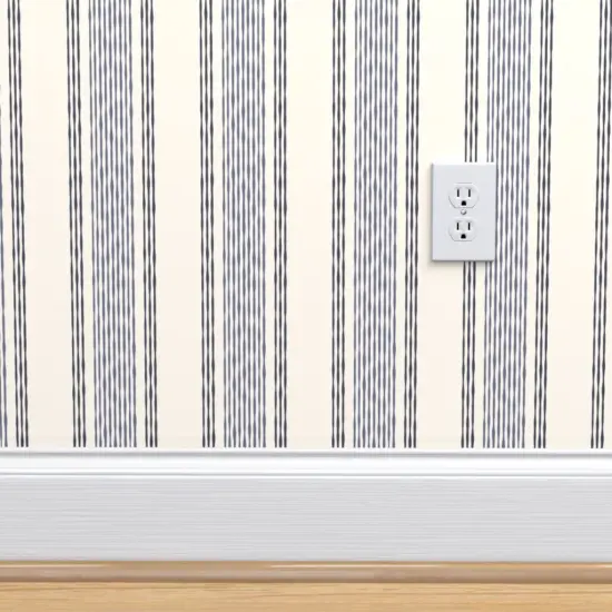 Pre-Pasted Wallpaper 2FT Wide Country Stripe Coastal Rustic Farmhouse Nautical Blue Cream Vertical Line Large Scale Custom Pre-pasted Wallpaper by Spoonflower {4}